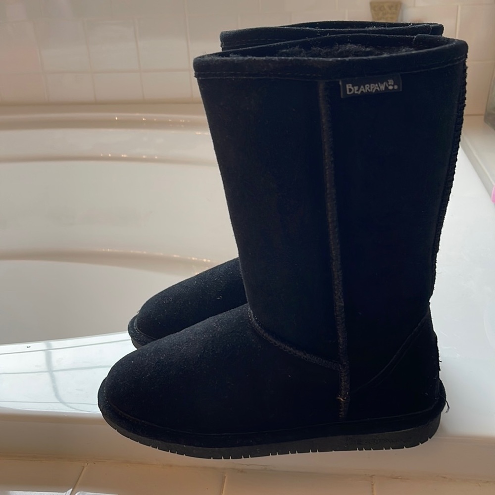 Black tall boot bear paws